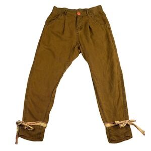 Free People Pants Womens 2 Brown Tencel Linen Pleated Tapered Ankle Tie Boho‎